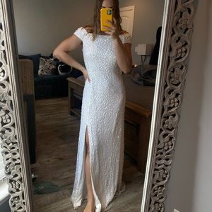 Worn once, dinner party/wedding dress, mermaid style, sparkly, off the shoulder